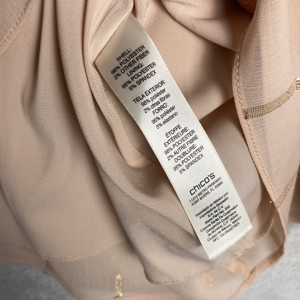 Chico's Womens Fairy Top Peach Gold Large 12 /2 Ruffles Sleeves Easter Blouse - Picture 5 of 7